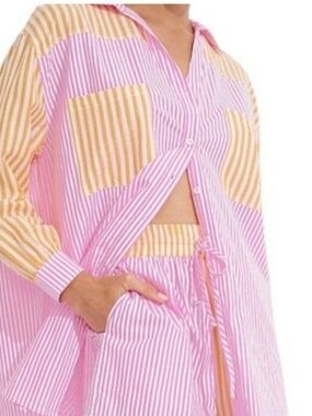 Striped Pink & Yellow Lounge Shirt and Shorts Set